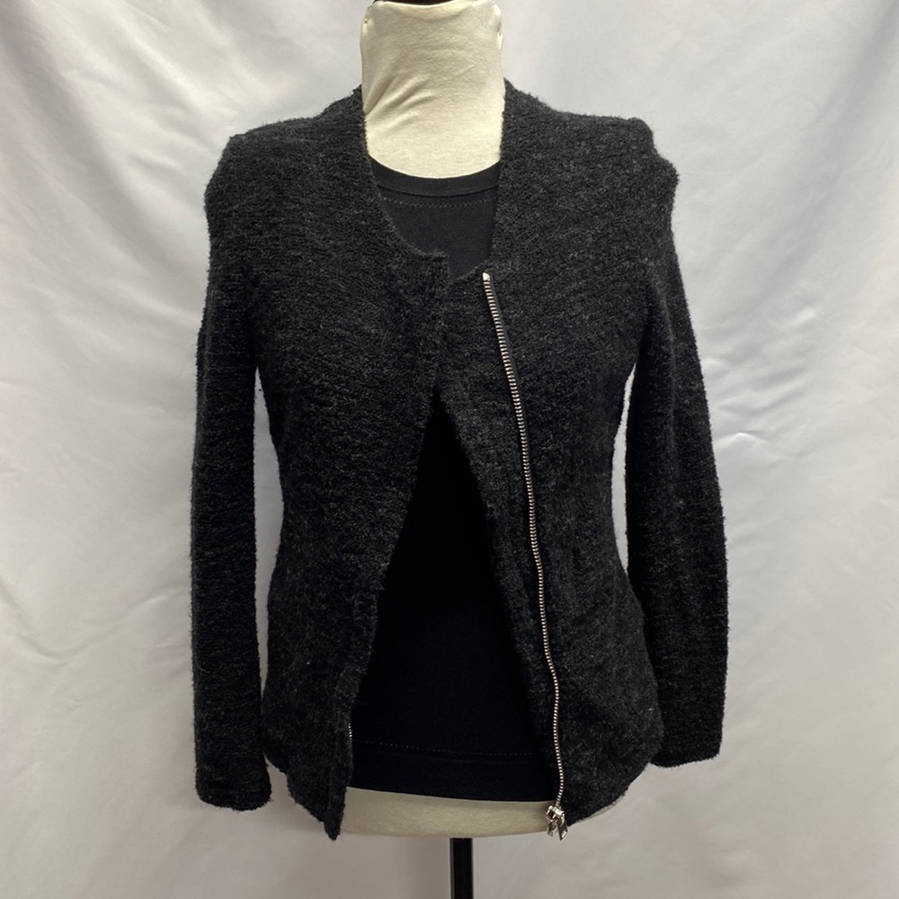 Womens Iro black collarless blazer, Marled black, FR 36, US 4